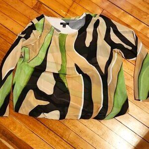 women's large green swirl lightweight lined blouse